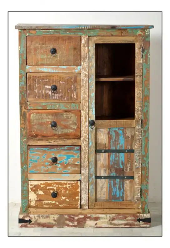 Reclaimed Wood Vintage Cabinet with 5 Drawer & 1 Door - popular handicrafts